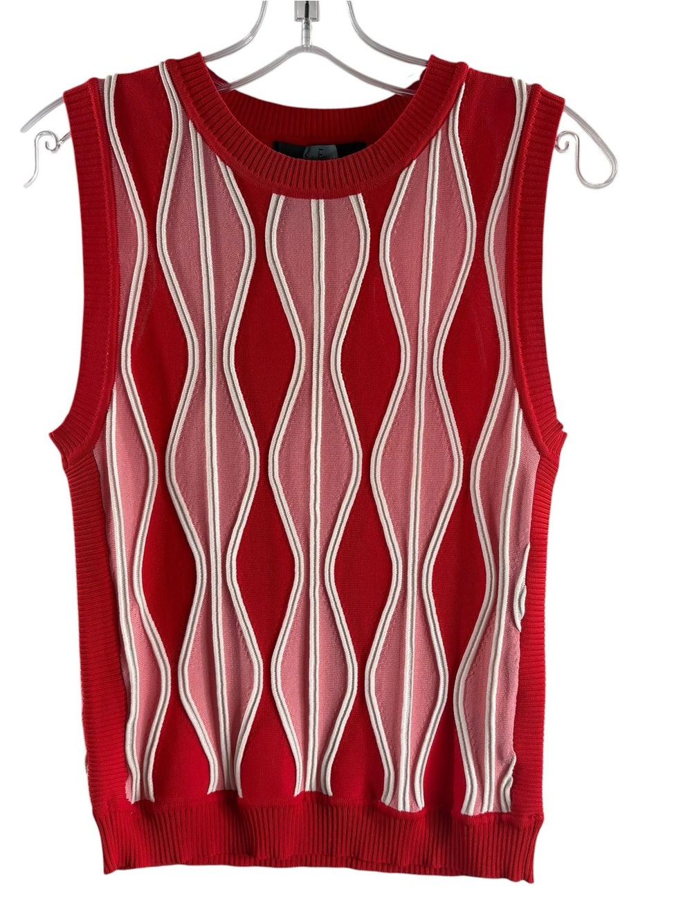 EVA FRANCO Anthropologie Sleeveless Red & Pink Knit Patterned Sweater Vest $128